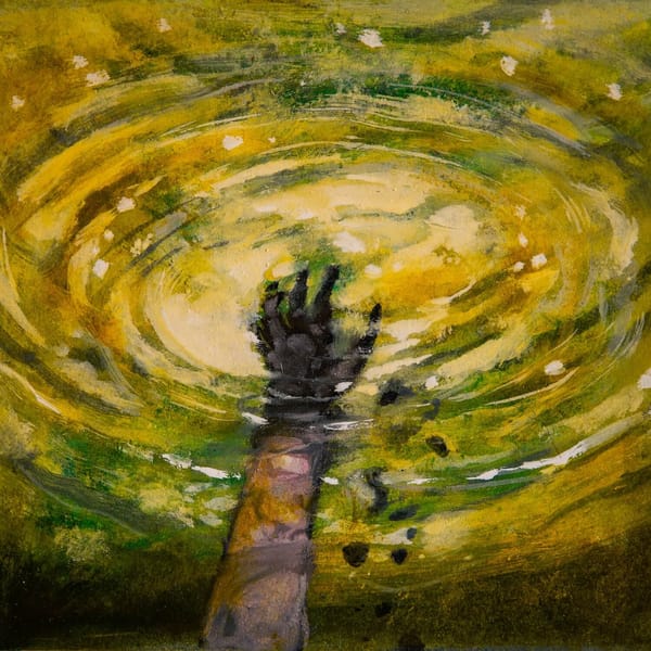 The song art for the song "A Handful of Mud" from the album Redshift by The Okay Lakes. An original painting by David Bez.