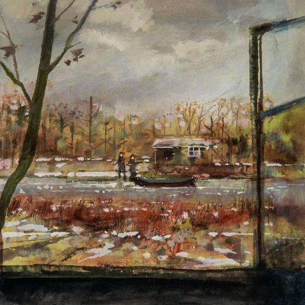 The song art for the song "The Life I'll Leav" from the album Redshift by The Okay Lakes. An original painting by David Bez.