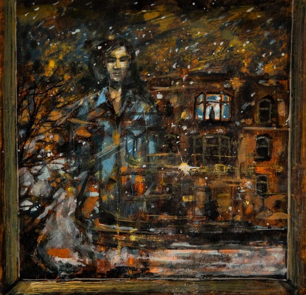 The song art for the song "Days Burn Down" from the album Redshift by The Okay Lakes. An original painting by David Bez.